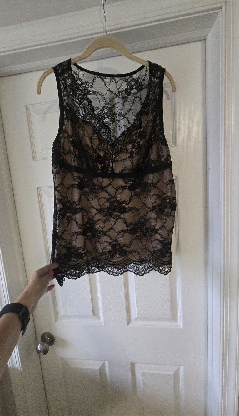 LOFT Black Lace Sheer Camisole with Nude Lining - Picture 6 of 6